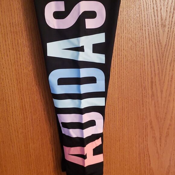 NWT Adidas Black Jogging Running Pants with Rainbow Lettering Sz L (14) - Picture 2 of 10